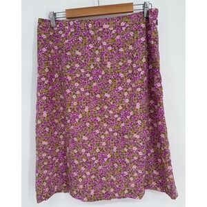 Christopher & Banks Purple Floral Midi Skirt  Side Zip A-Line Textured Sz 12